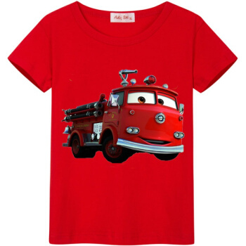 【618特恵】消防車服男性用半袖Tシャッツ夏子供服コットン100%ショーショーツ男性用スッツ4消防車半袖赤Lサズは身長115 cmに適しています。