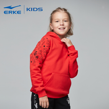 ERKE（ERKE）子供服子供服ファ§ンジ子供の個性捺染レインコン男性用スポツーカーバーの頭に厚いレンコの衛衣が中国紅160。